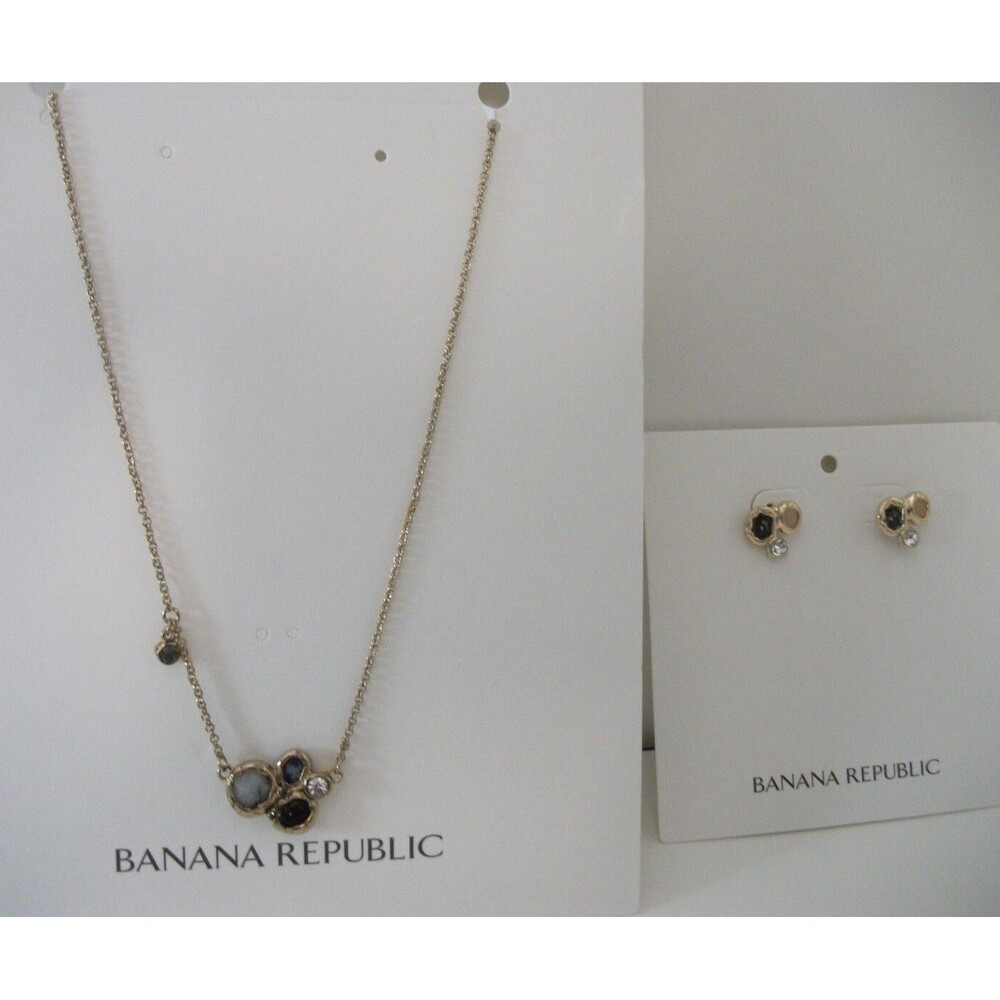 Banana Republic Women's Blue Pendant Necklace Cluster Earrings NWT 62 45 SET
